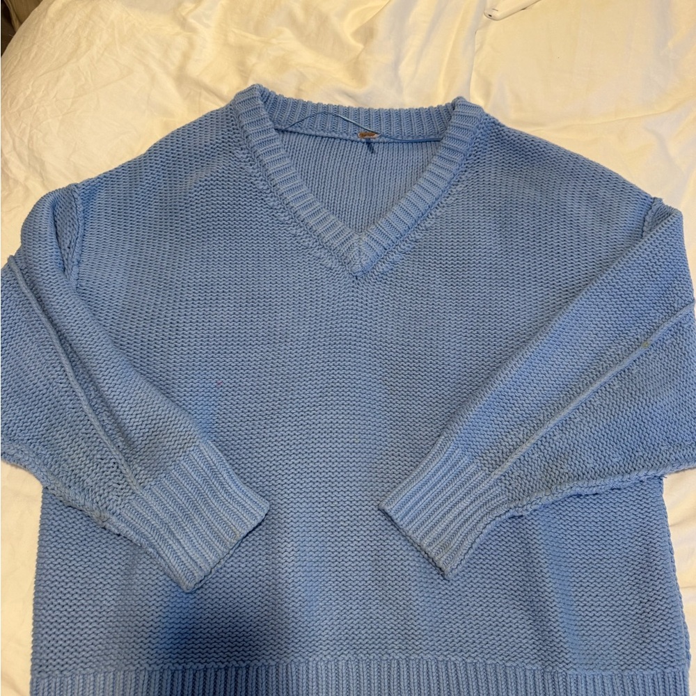 Free People Sky Blue V-Neck Sweater